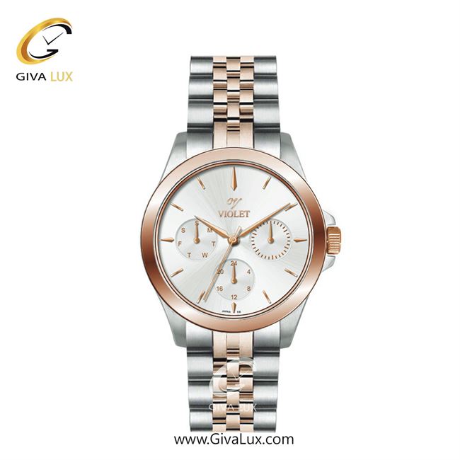 ساعت مچی اورجینال زنانه ویولت VIOLET سه موتوره فول تایم رزگلد-نقره ای | رزگلد-نقره ای| نقره ای| کد رفرنس 0624/2